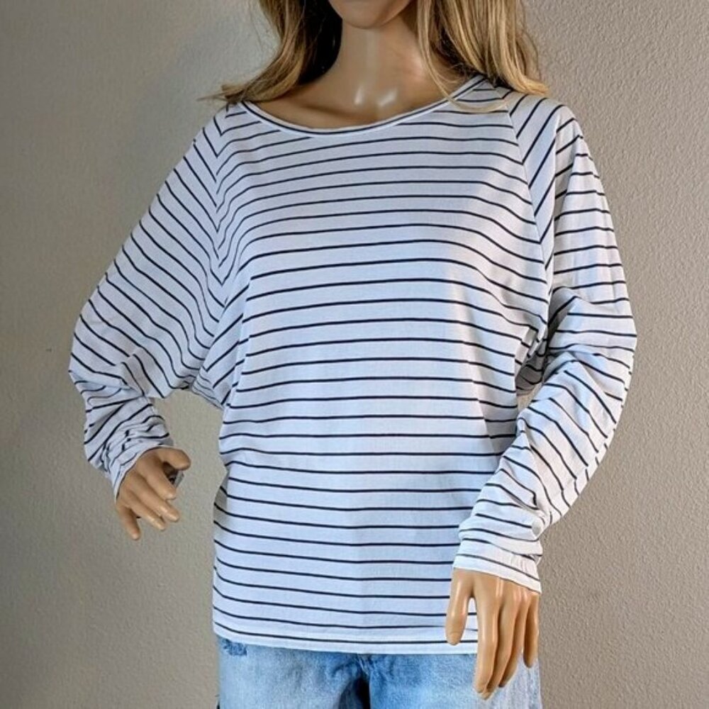 Madewell Blouse Women's Medium White Black Songbook Striped Dolman Long Sleeve